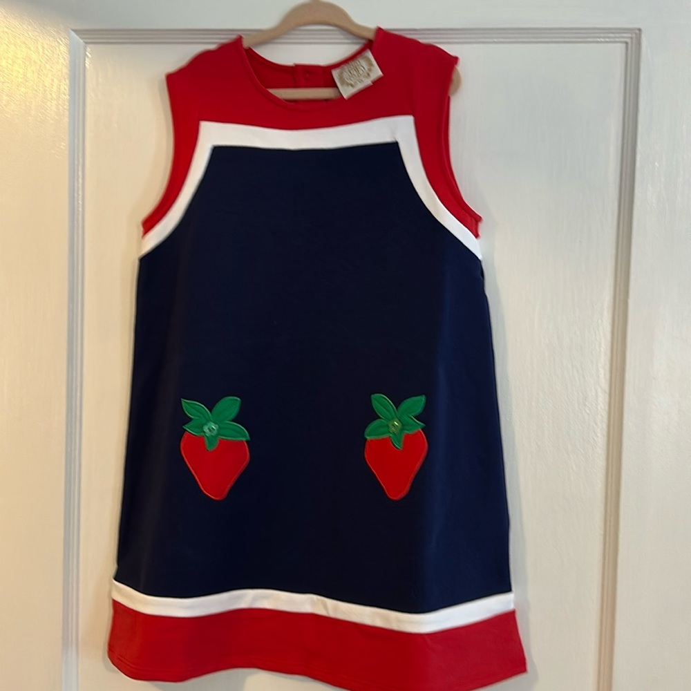 Beaufort Bonnet Company navy, red, and white strawberry dress size 7